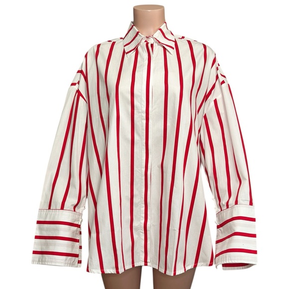 ECLE SWIM Reverie Oversized Shirt, Red White Stripes, M/L - Picture 7 of 11